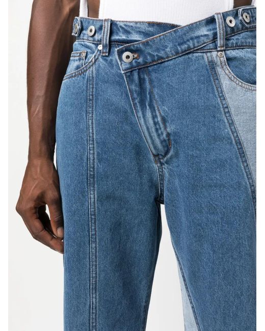 Feng Chen Wang Blue Deconstructed-Design Denim Jeans for men