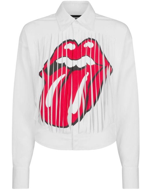 DSquared² White X The Rolling Stones Fringe Shirt
