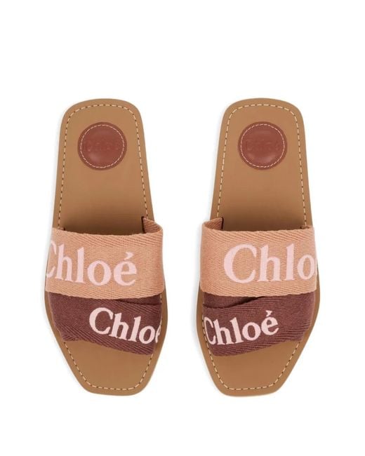 Chloé Pink Sandales Woody À Logo Brodé