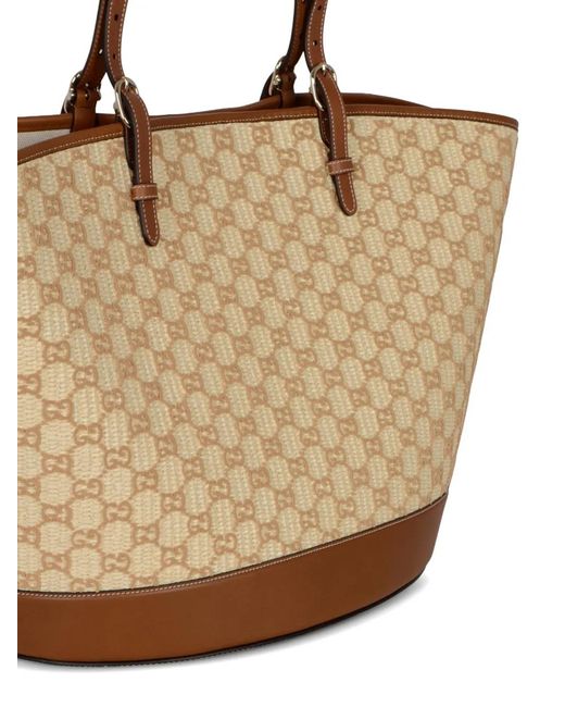 Gucci Natural Large Velvet Gg-Motif Leather-Trim Tote Bag
