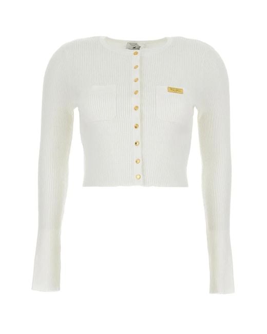 Elisabetta Franchi White Micro-Braided Knit Cardigan
