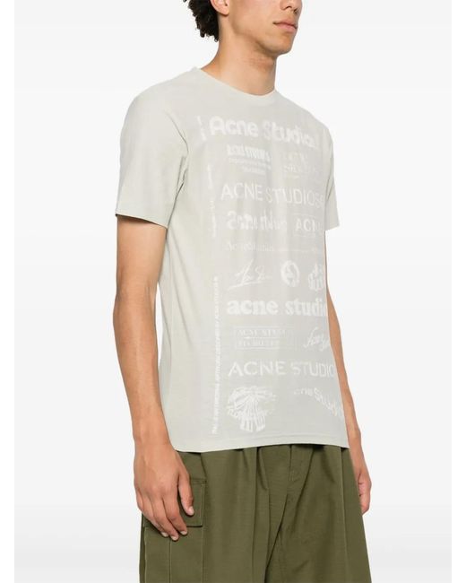 Acne White Logo-Print Organic-Cotton T-Shirt