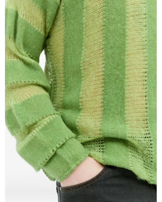 Brain Dead Green Threadbare Striped Knit Sweater for men