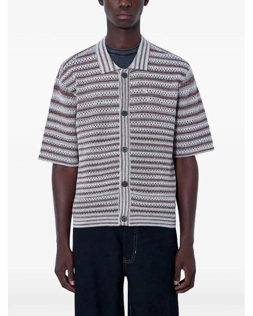 ACHM Gray Flush Striped-Knit Short-Sleeve Shirt for men