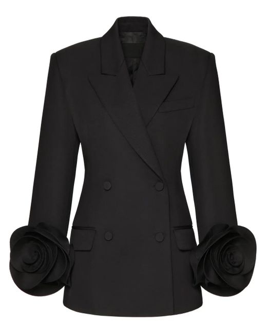 Valentino Garavani Black Rose Appliqué Blazer