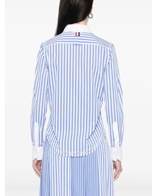 Thom Browne Blue Broderie-Anglaise Striped Shirt