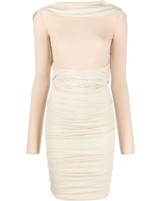 MM6 by Maison Margiela Natural Long-Sleeve Ruched Dress