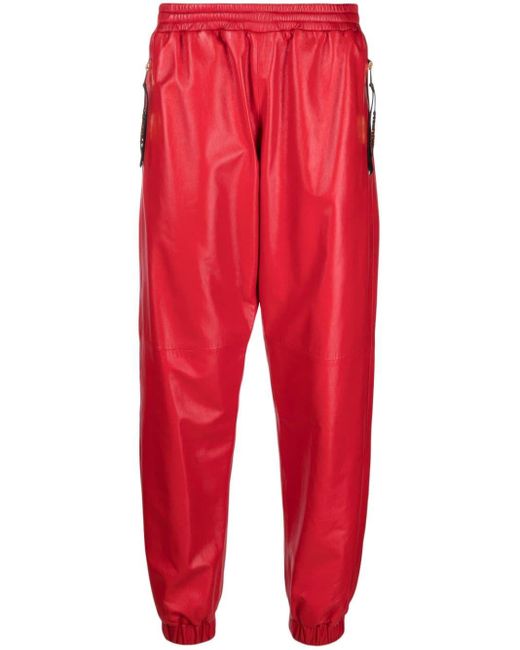 Moschino Red Logo-plaque Leather Track Pants for men