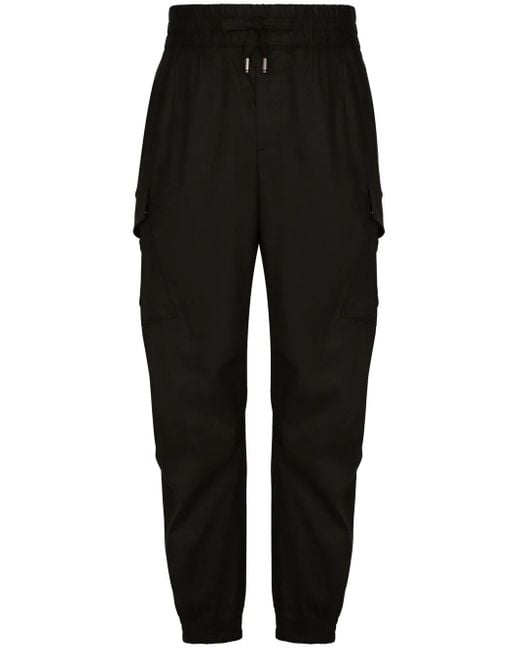 Dolce & Gabbana Black Logo-Tag Cargo Trousers for men