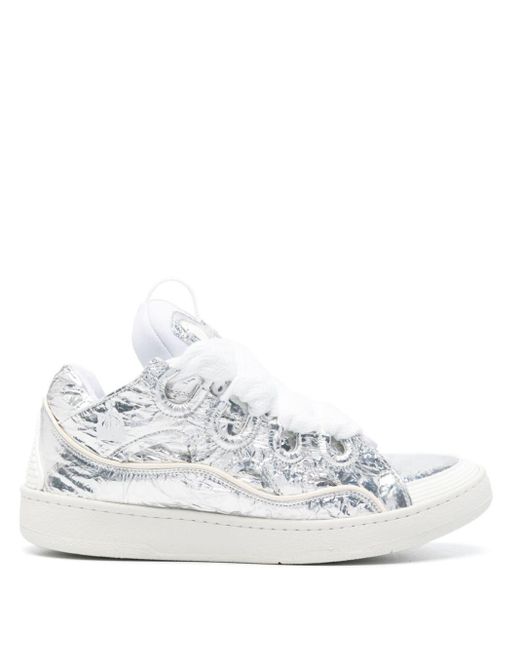 Lanvin White Curb Crinkled Metallic Sneakers for men