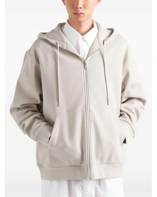 Prada White Logo-embroidered Zip-up Hoodie for men