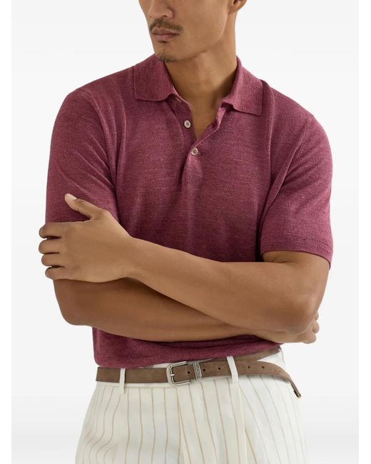 Brunello Cucinelli Red Linen And Cotton Blend Polo Shirt for men