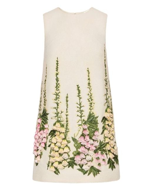 Oscar de la Renta White Embroidered Tweed Mini Dress