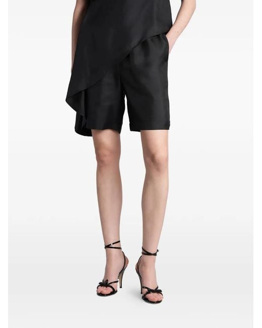 Loulou de Saison Black Zinia Elasticated-Waist Twill Shorts
