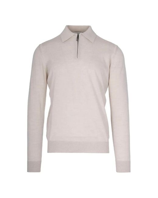 Paolo Pecora Natural Zip-Fastening Wool Polo Shirt for men