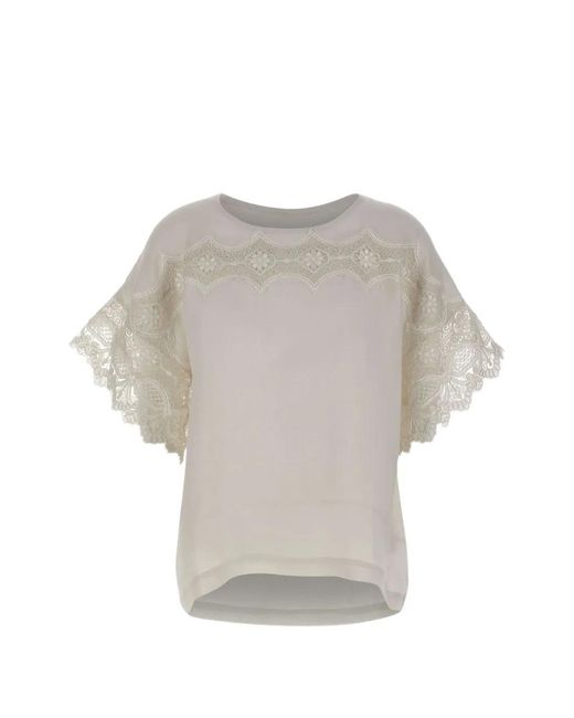 Maurizio Mykonos Gray Lace-Embroidered Blouse