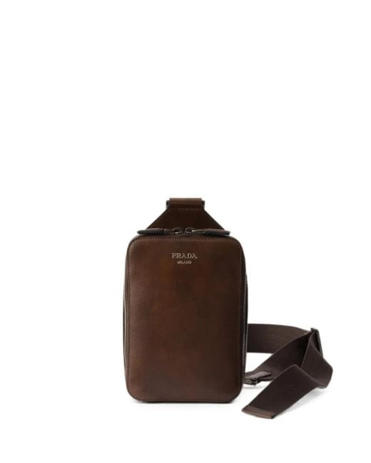 Prada Brown Brique Antiqued Leather Bag for men