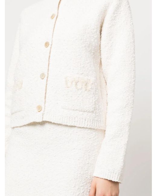 Lanvin White Rd Nk Ls Embroidered Cardi Clothing