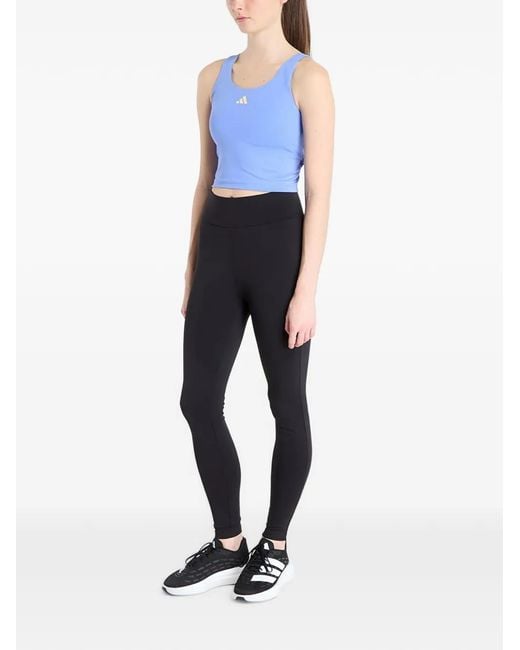 Adidas Blue Studio All Me Logo-Print Cropped Tank Top