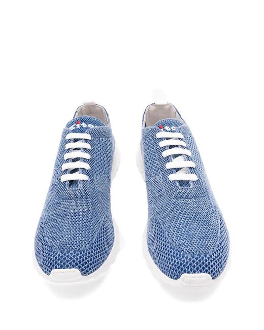 Kiton Blue Textured Lace-Up Low-Top Sneakers for men