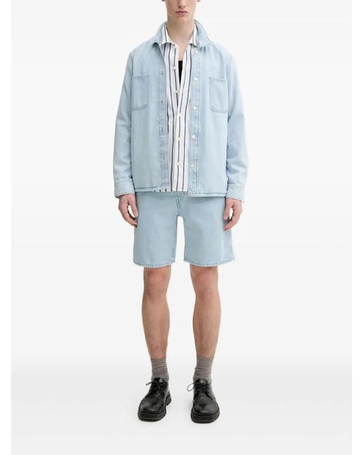 Marc O' Polo Blue Embroidered-Logo Denim Shirt for men