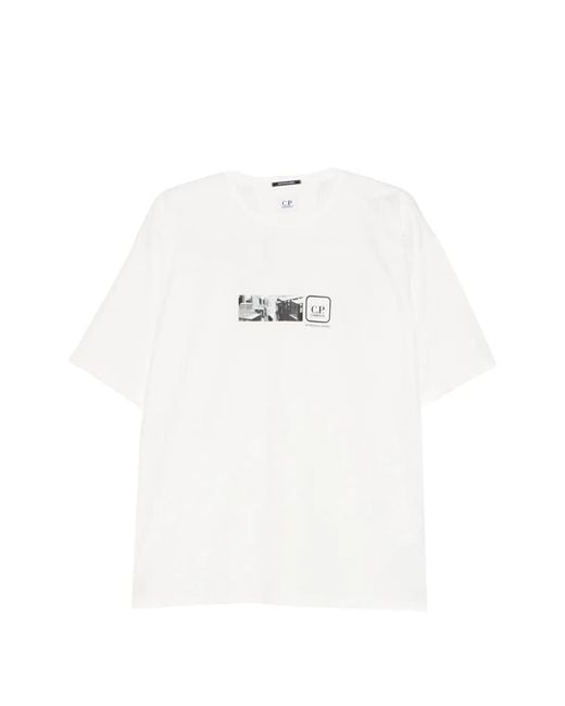 C P Company White Graphic-Print Short-Sleeve T-Shirt for men