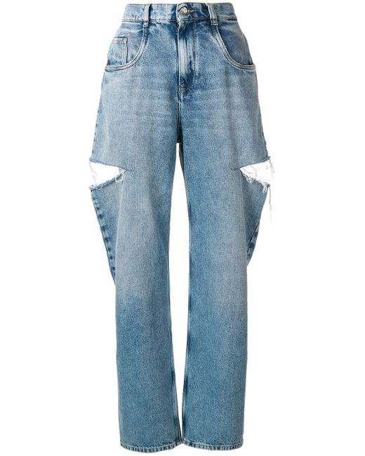 Maison Margiela Oversized Side Slit Jeans in Blue | Lyst