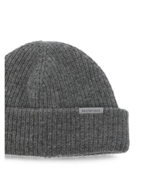 Balenciaga Gray Logo-Patch Beanie Hat for men