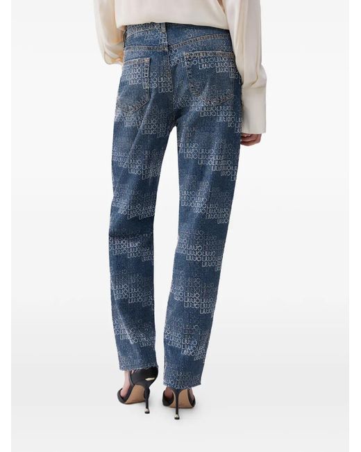 Liu Jo Blue Rhinestone-Embellishment Straight-Leg Jeans