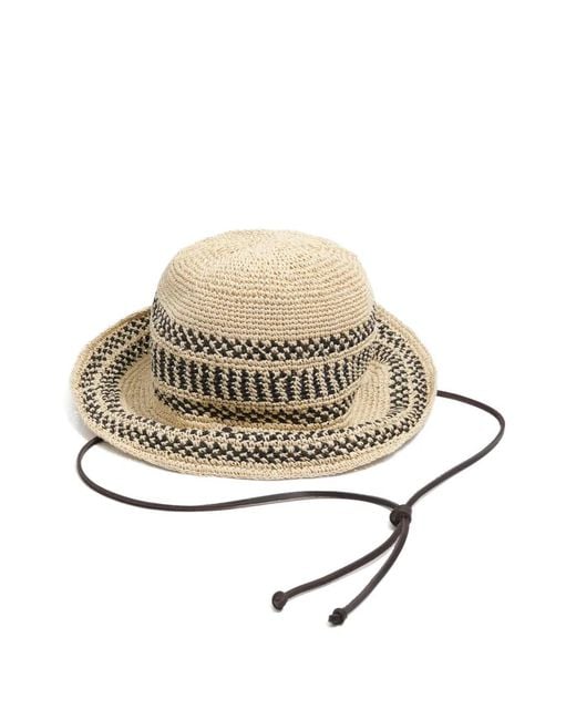 Bimba Y Lola Natural Geometric-Pattern Woven Hat