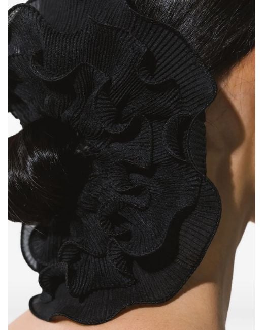 Jennifer Behr Black Jacinda Pleated Ruffled Hair Accessory