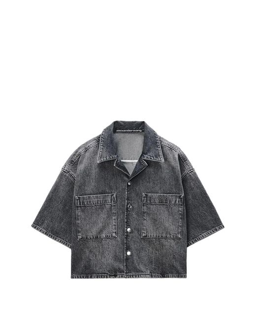 Alexander Wang Gray Cropped Short-Sleeve Cotton Shirt
