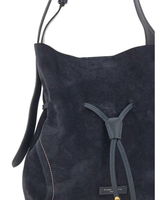 Gianni Chiarini Blue Sienna Suede Bucket Bag