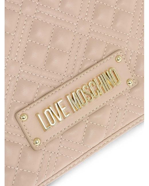 Moschino Natural Quilted Logo-Plaque Shoulder Bag