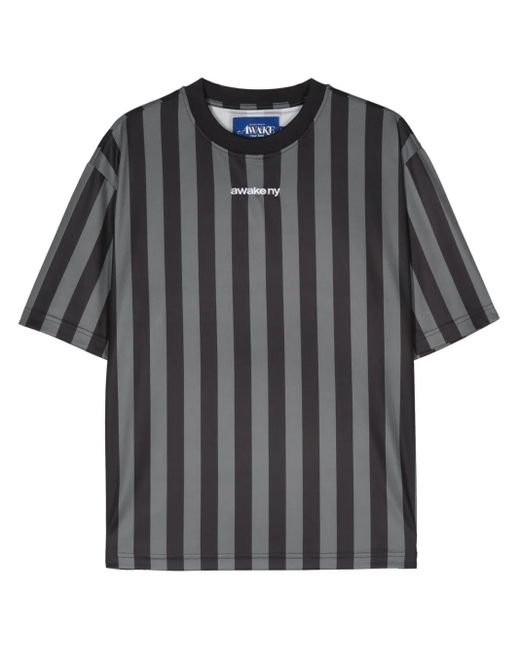 AWAKE NY Black Logo-Embroidered Striped T-Shirt for men