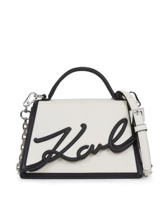 Karl Lagerfeld Black Signature Leather Top-Handle Bag