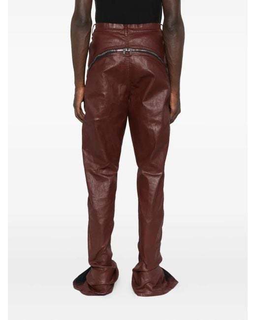 Rick Owens Brown Zip-Detail Leather Jeans for men