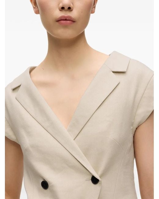 Karl Lagerfeld Natural Short-Sleeve Double-Breasted Top