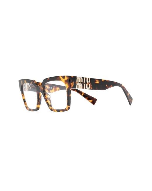 Miu Miu Brown Tortoiseshell-Effect Logo-Plaque Glasses