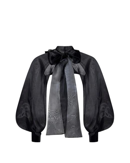 ROOM76 Black Lavallière Puff-Sleeve Blouse