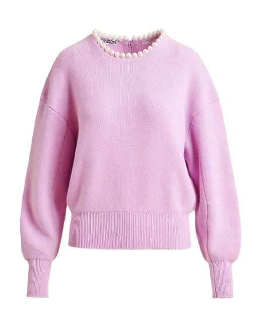Essentiel Antwerp Pink Embellished-Neck Sweater