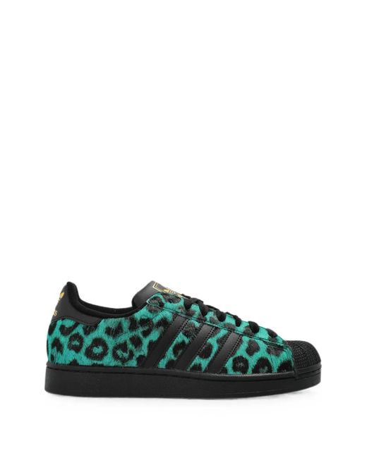Adidas Green Superstar Ii Leopard-Print Leather Sneakers