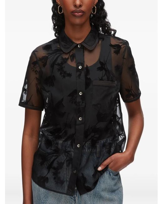 3.1 Phillip Lim Black Embossed-Floral Short-Sleeve Shirt