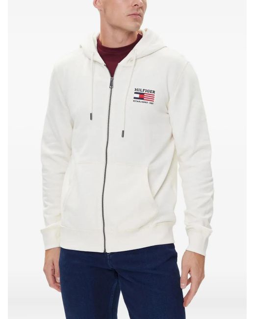 Tommy Hilfiger Men's White Embroidered-Logo Hoodie