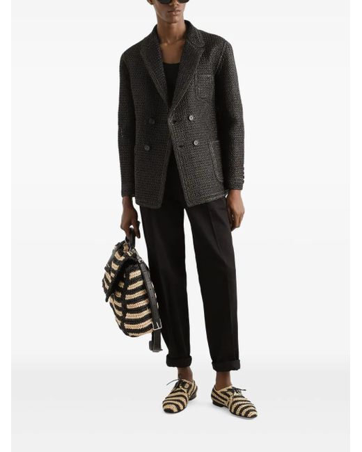 Dolce & Gabbana Black Raffia Double-breasted Blazer for men