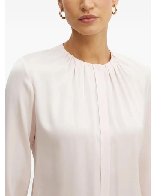 Boss White Pleated-Neck Shirt