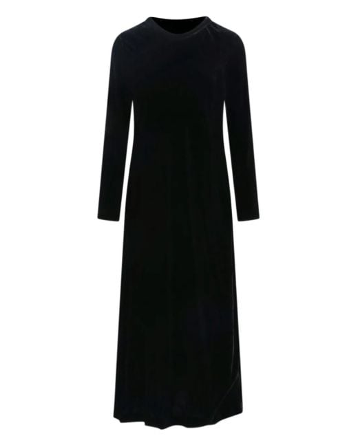 Aspesi Black Midi Dress With Round Neckline And Flared Hem