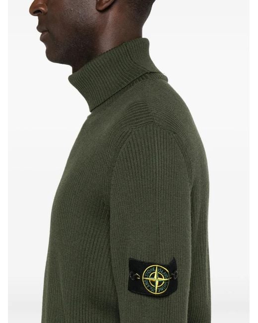 Stone Island Green Ribbed Turtleneck Sweater for men
