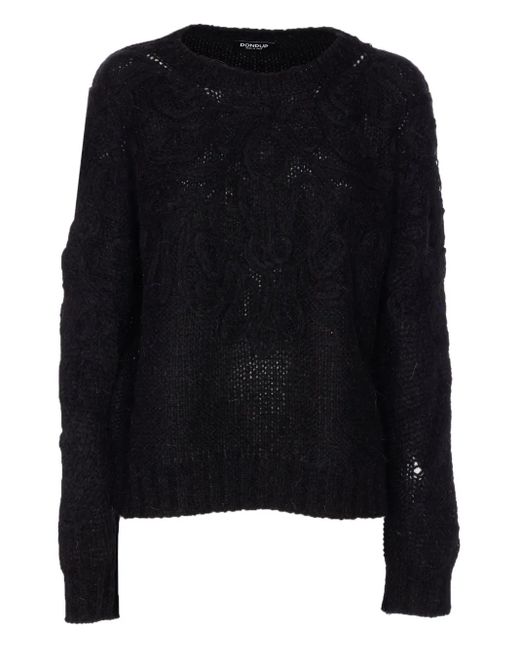Dondup Black Embroidered Crewneck Sweater
