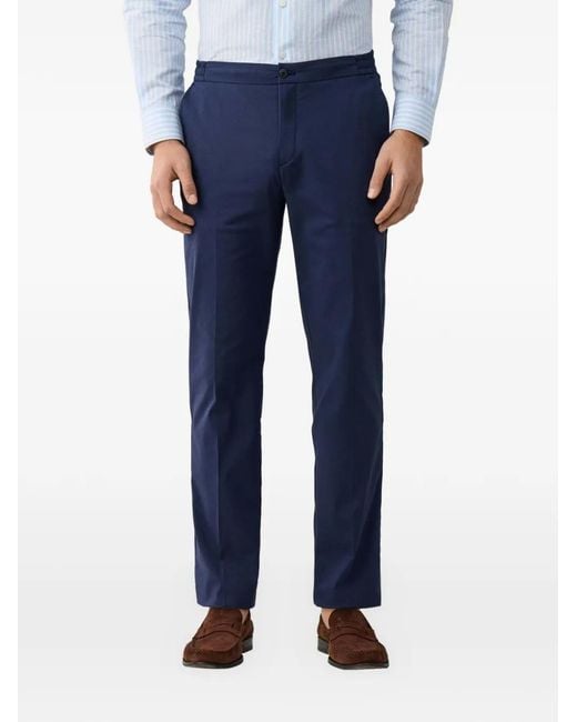 Hackett Blue Pleated Elasticated-Waistband Chino Trousers for men